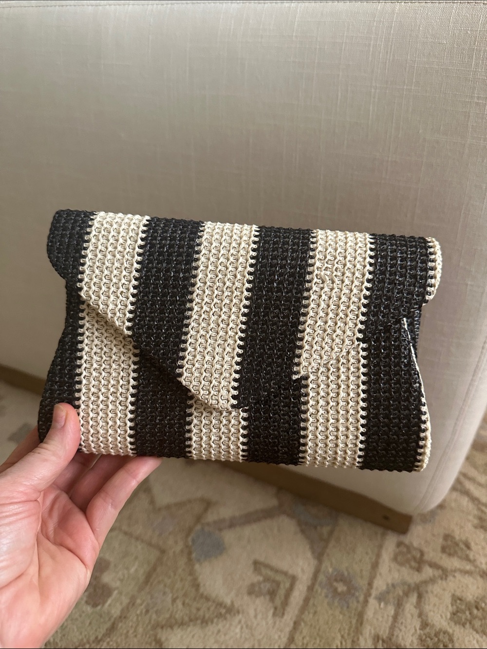 Striped Black and White Woven Clutch